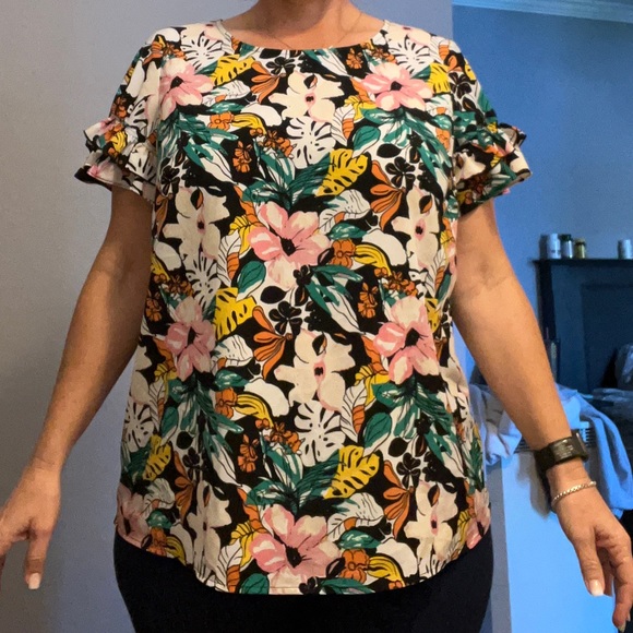 Lame Bryant Floral Blouse Ruffle Sleeve size 14 - Picture 7 of 7